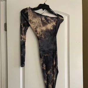 One shoulder maxi dress, long sleeve , open slit